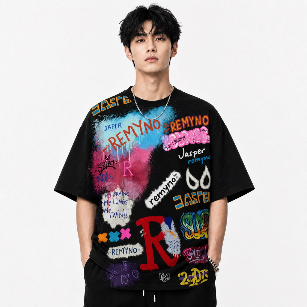 Cotton T-shirt with "REMYNO" brand logo print.