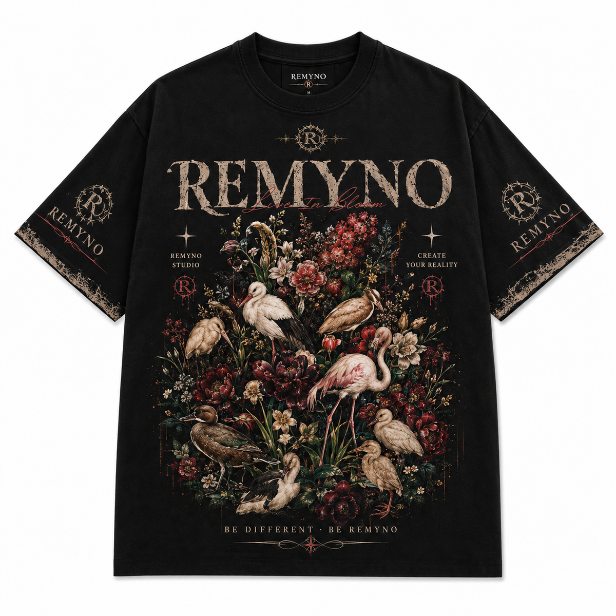 Cotton T-shirt with "REMYNO" brand logo print.