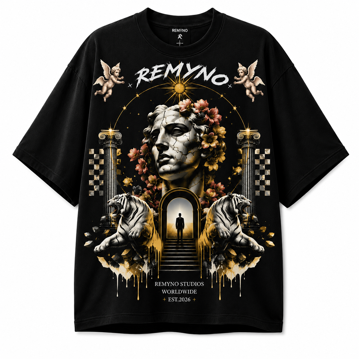 Cotton T-shirt with "REMYNO" brand logo print.