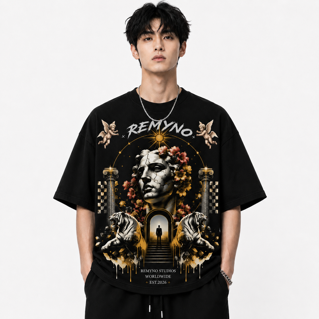 Cotton T-shirt with "REMYNO" brand logo print.