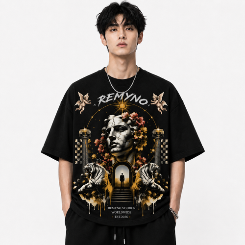 Cotton T-shirt with "REMYNO" brand logo print.