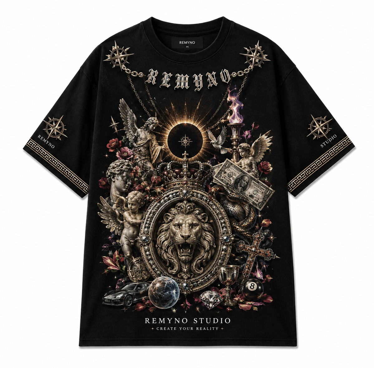 Cotton T-shirt with "REMYNO" brand logo print.