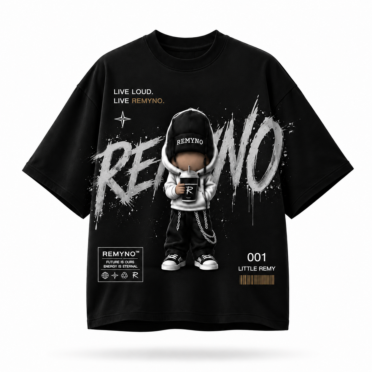 Cotton T-shirt with "REMYNO" brand logo print.