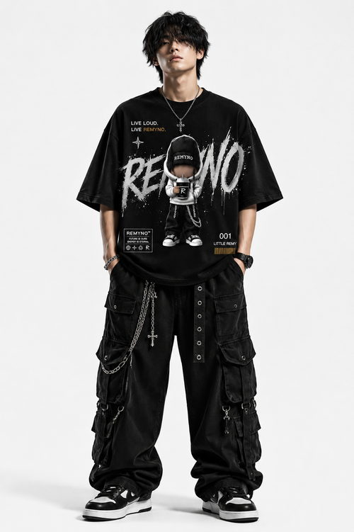 Cotton T-shirt with "REMYNO" brand logo print.
