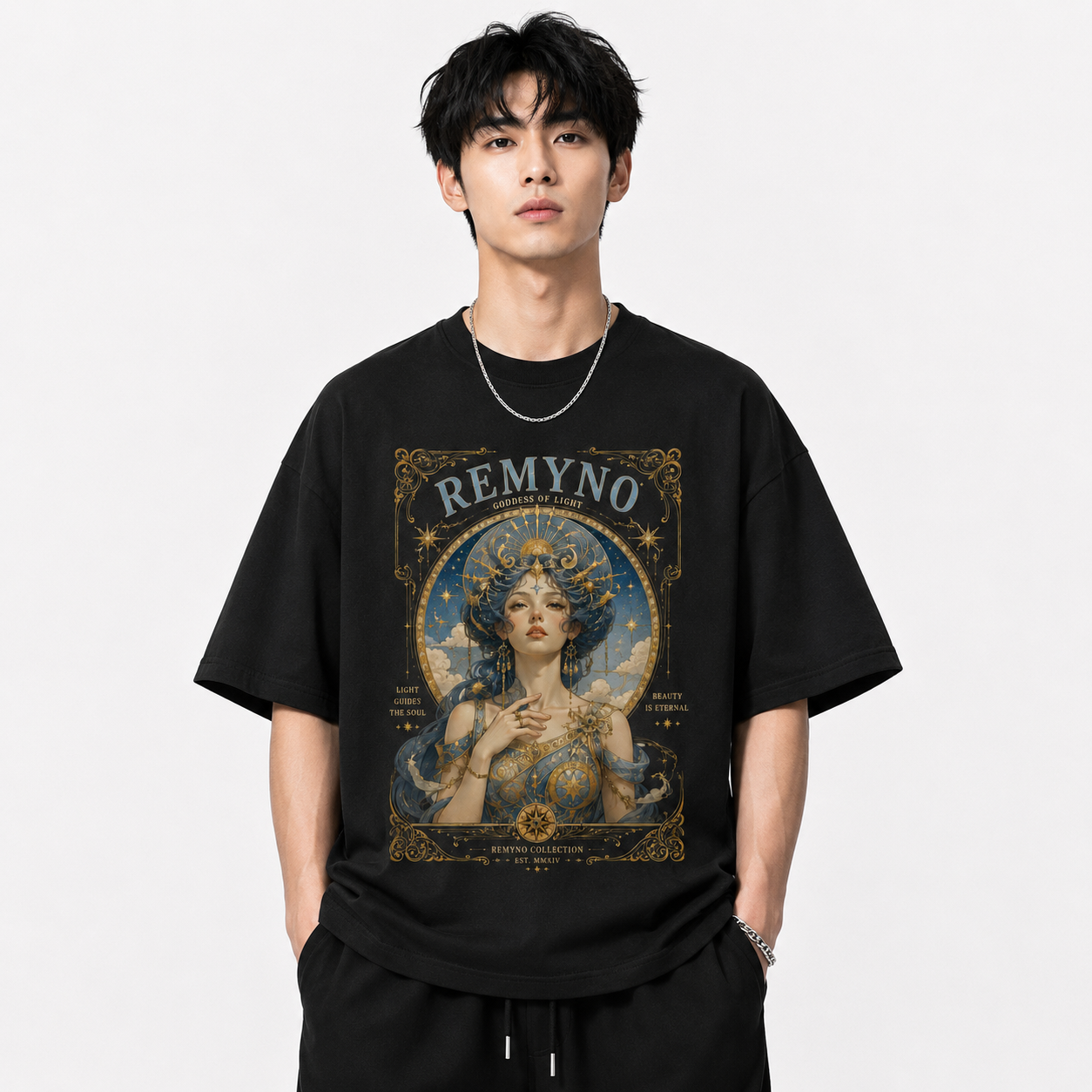 Cotton T-shirt with "REMYNO" brand logo print.