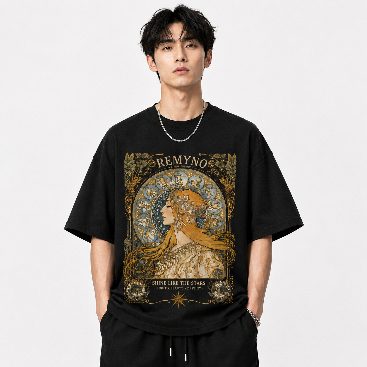 Cotton T-shirt with "REMYNO" brand logo print.