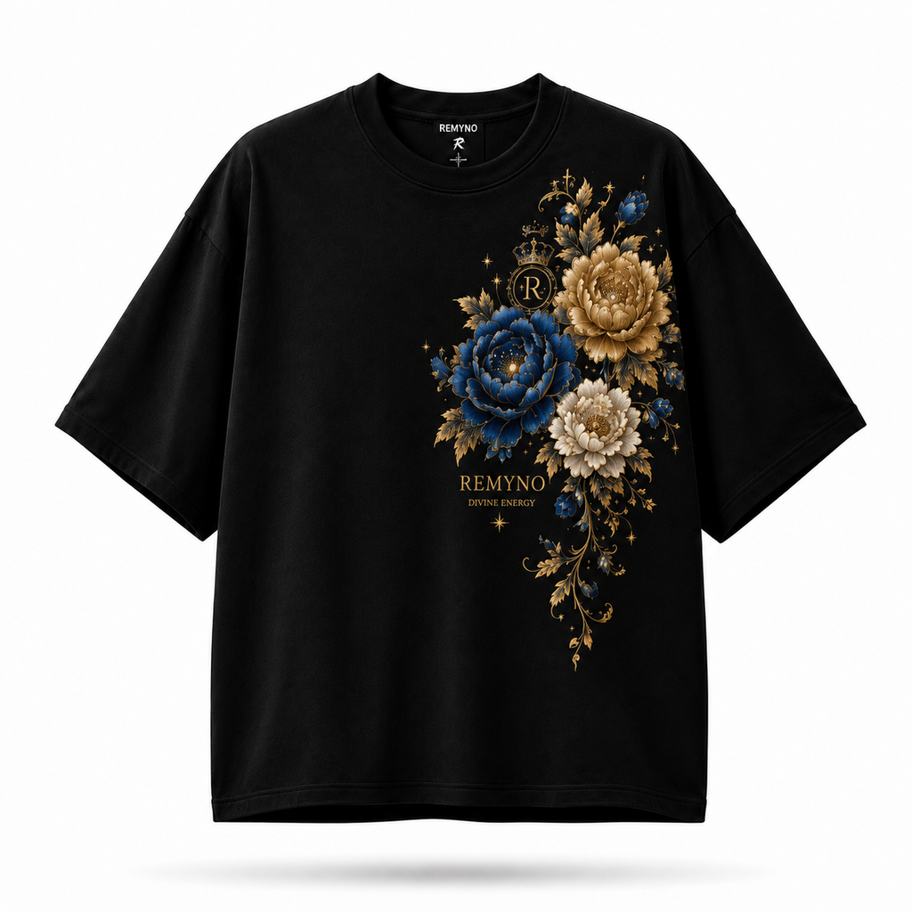 Cotton T-shirt with printed logo pattern of the "REMYNO" brand.