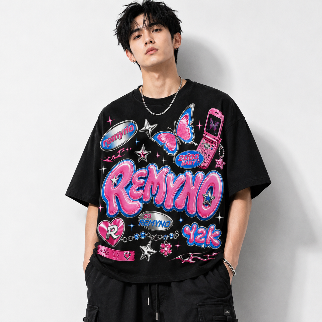 Cotton T-shirt with "REMYNO" brand logo print