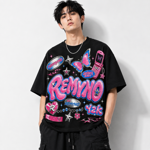 Cotton T-shirt with "REMYNO" brand logo print