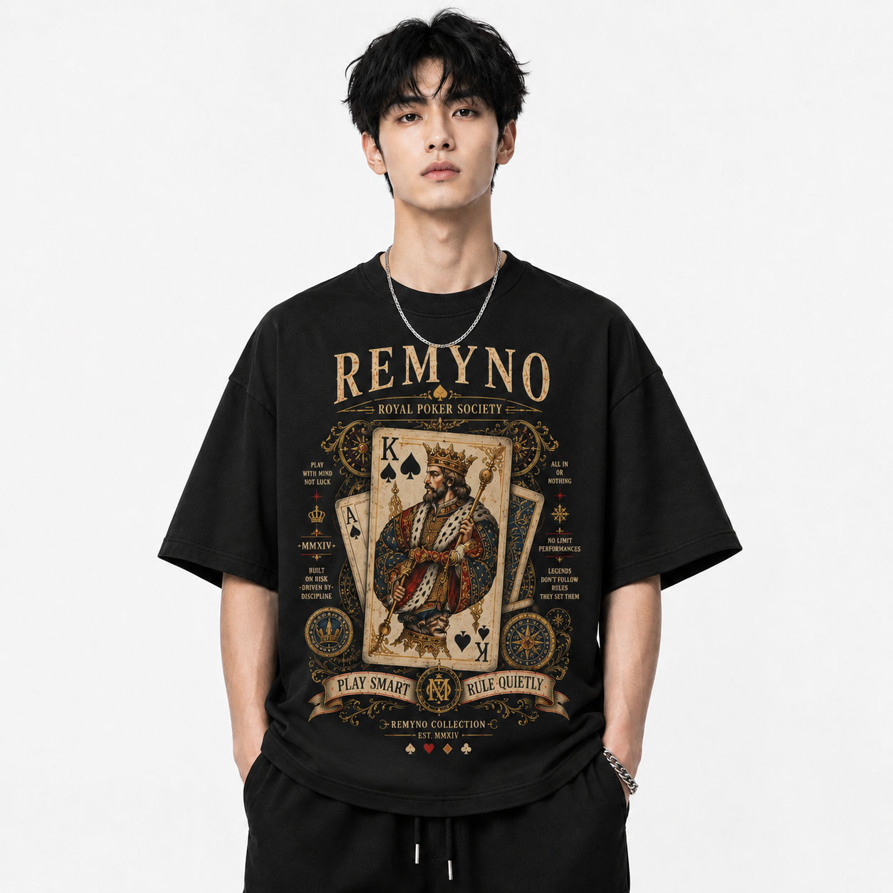 Cotton T-shirt with "REMYNO" brand logo print.
