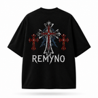 Cotton T-shirt with "REMYNO" brand logo print.