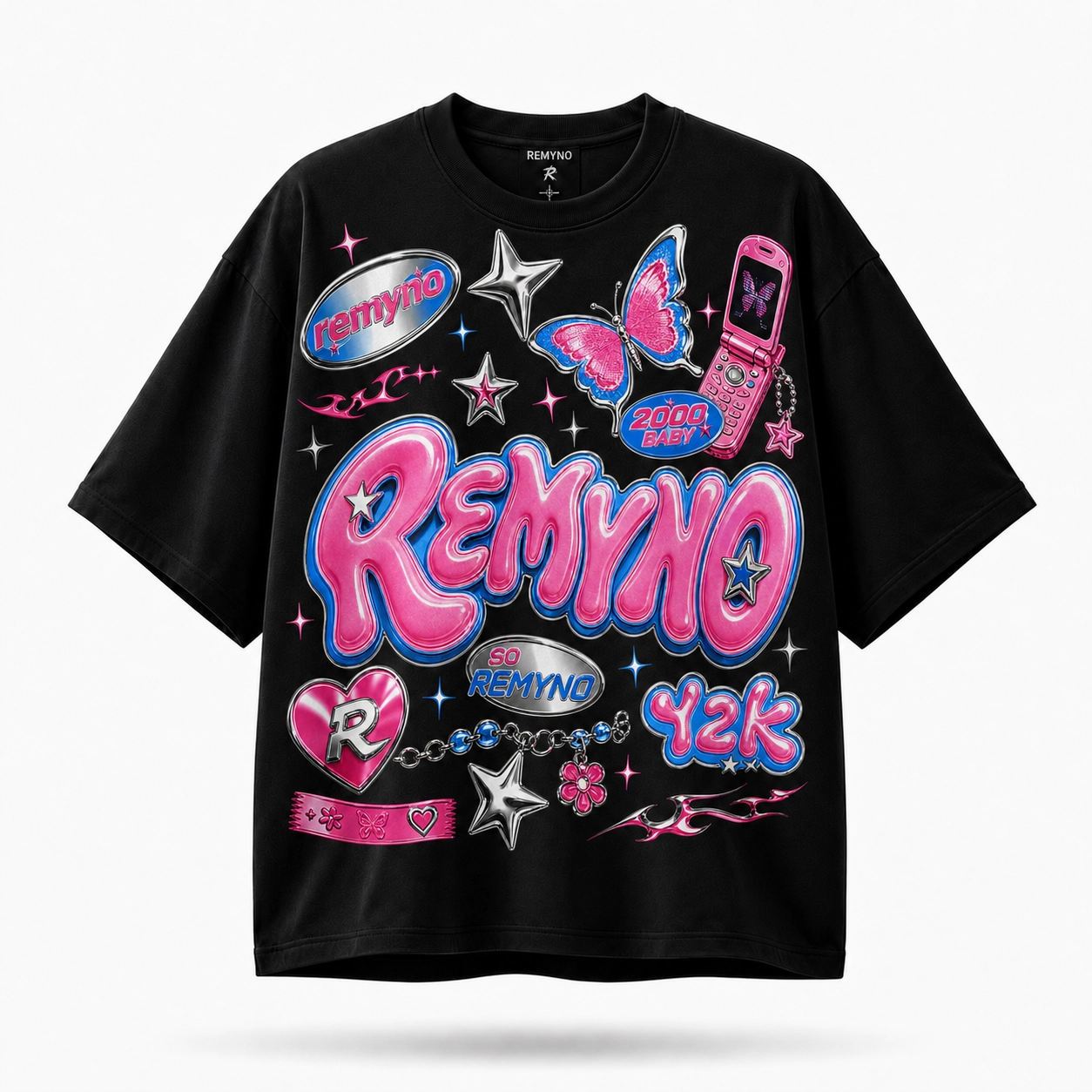Cotton T-shirt with "REMYNO" brand logo print