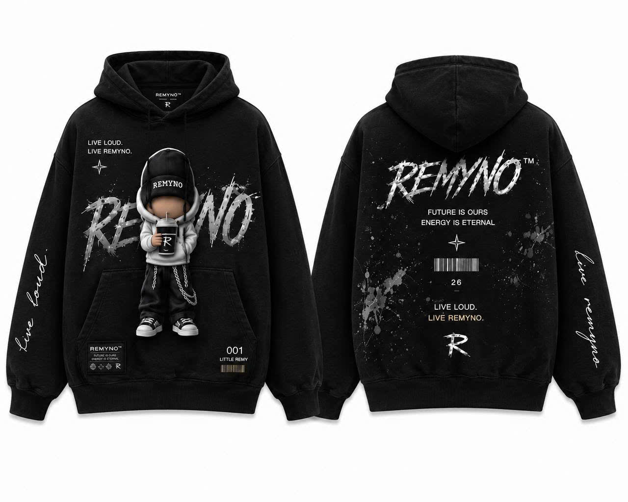 Hoodies printed with the "REMYNO" brand logo.