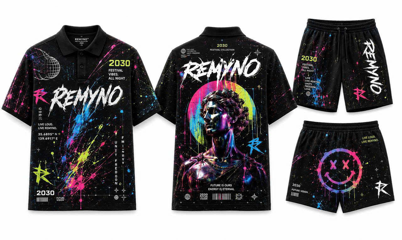 Cotton T-shirt with "REMYNO" brand logo print.