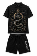 Cotton T-shirt with printed logo pattern of the "REMYNO" brand.