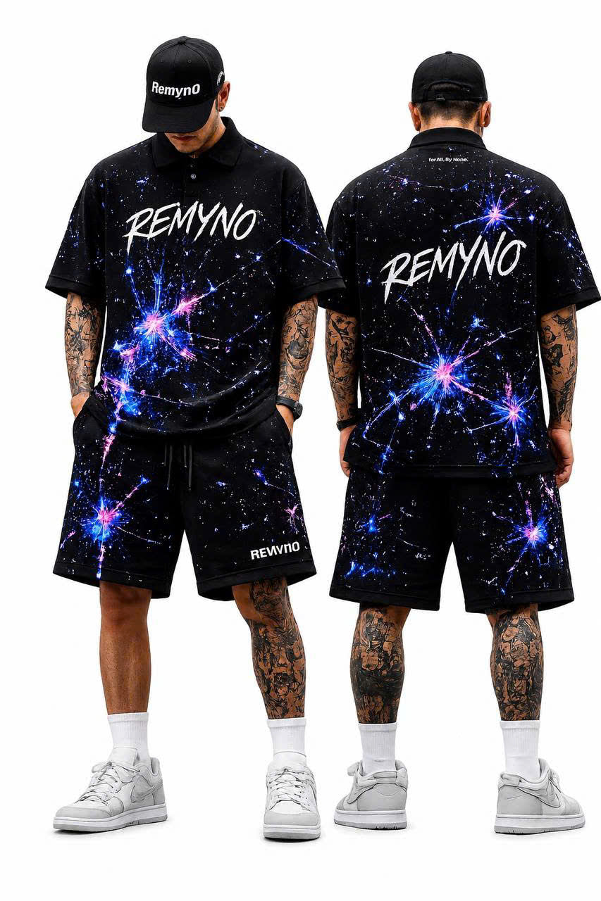 Cotton T-shirt with printed logo pattern of the "REMYNO" brand.