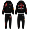 Long-sleeve set with "REMYNO" brand logo print.